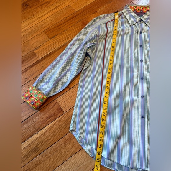 Robert Graham Floral Flip Cuff Button Down Shirt Men's Size Large Vert Stripe - Picture 14 of 14